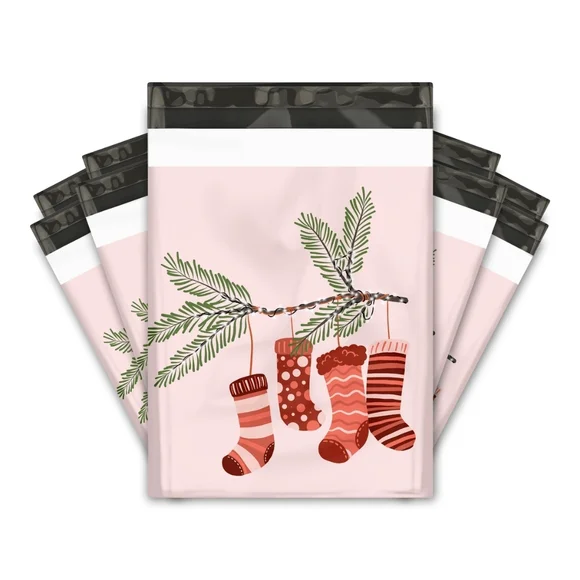 Festive Stockings Designer Poly Mailers Premium Print Set Of 25 - Picture 1 of 1